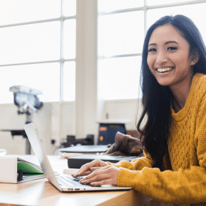 Student writing college application essay